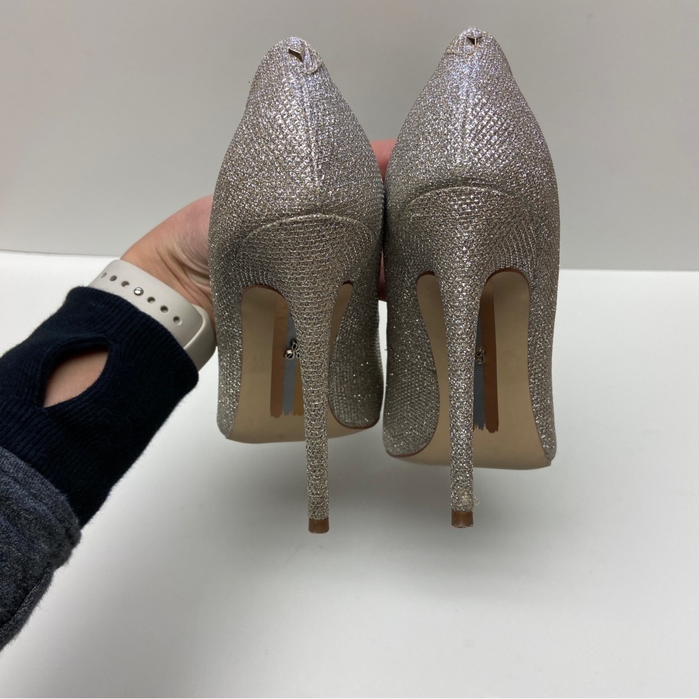 Sam Edelman Silver Glitter Pointed Toe Stiletto Heels | Size 7.5 - Picture 6 of 12